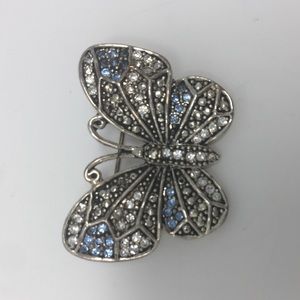 Vintage blue crystal and silver butterfly pin